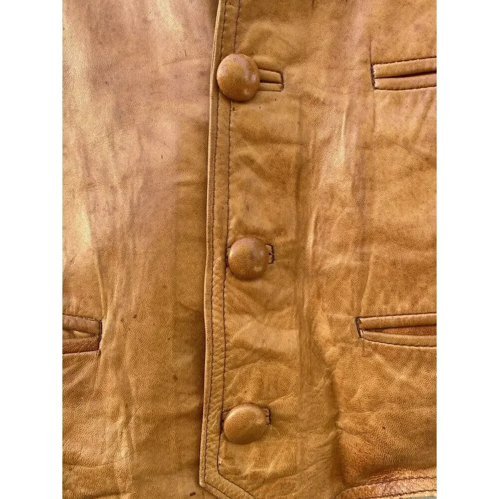 Genuine Leather Men's Vintage Button Vest Made in‎ Mexico Size 44 Tan/Brown
